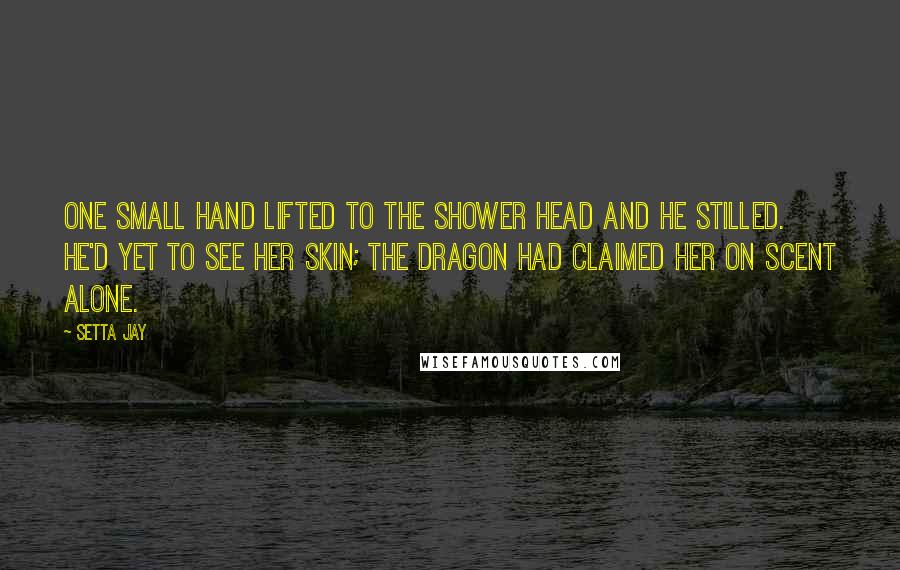Setta Jay Quotes: One small hand lifted to the shower head and he stilled. He'd yet to see her skin; the dragon had claimed her on scent alone.
