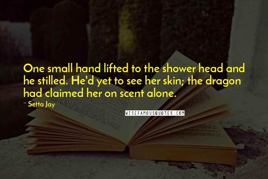 Setta Jay Quotes: One small hand lifted to the shower head and he stilled. He'd yet to see her skin; the dragon had claimed her on scent alone.