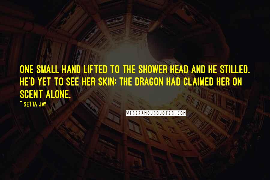 Setta Jay Quotes: One small hand lifted to the shower head and he stilled. He'd yet to see her skin; the dragon had claimed her on scent alone.