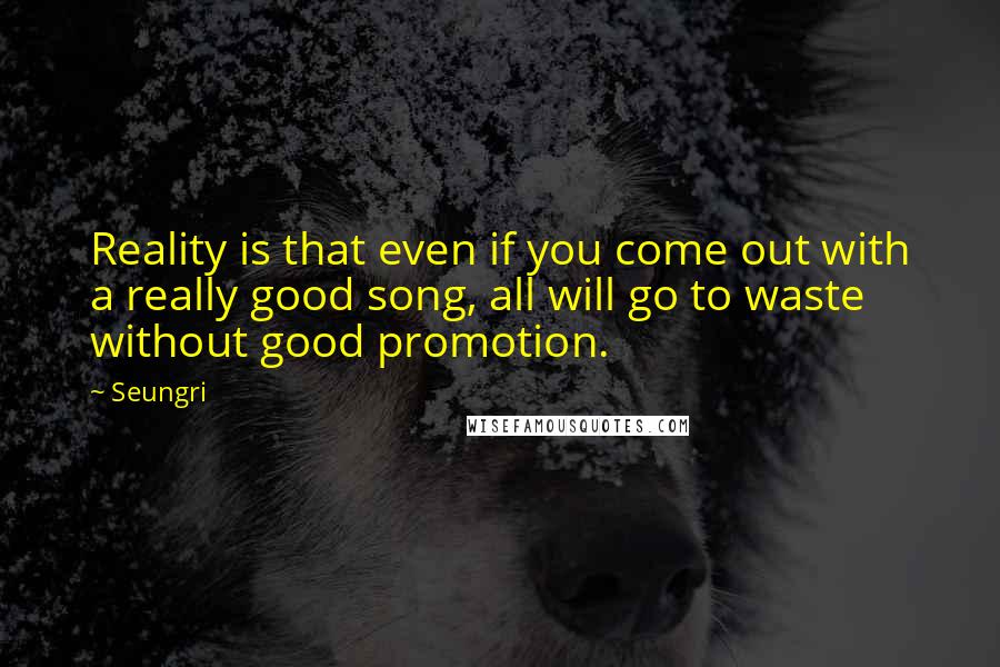 Seungri Quotes: Reality is that even if you come out with a really good song, all will go to waste without good promotion.