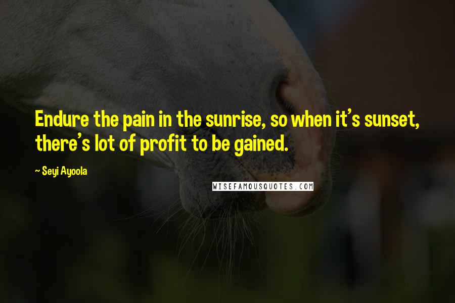 Seyi Ayoola Quotes: Endure the pain in the sunrise, so when it's sunset, there's lot of profit to be gained.