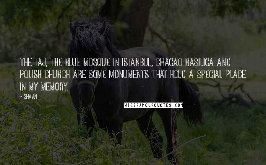 Shaan Quotes: The Taj, the Blue Mosque in Istanbul, Cracao Basilica and Polish church are some monuments that hold a special place in my memory.