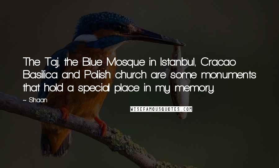 Shaan Quotes: The Taj, the Blue Mosque in Istanbul, Cracao Basilica and Polish church are some monuments that hold a special place in my memory.