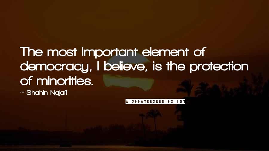 Shahin Najafi Quotes: The most important element of democracy, I believe, is the protection of minorities.