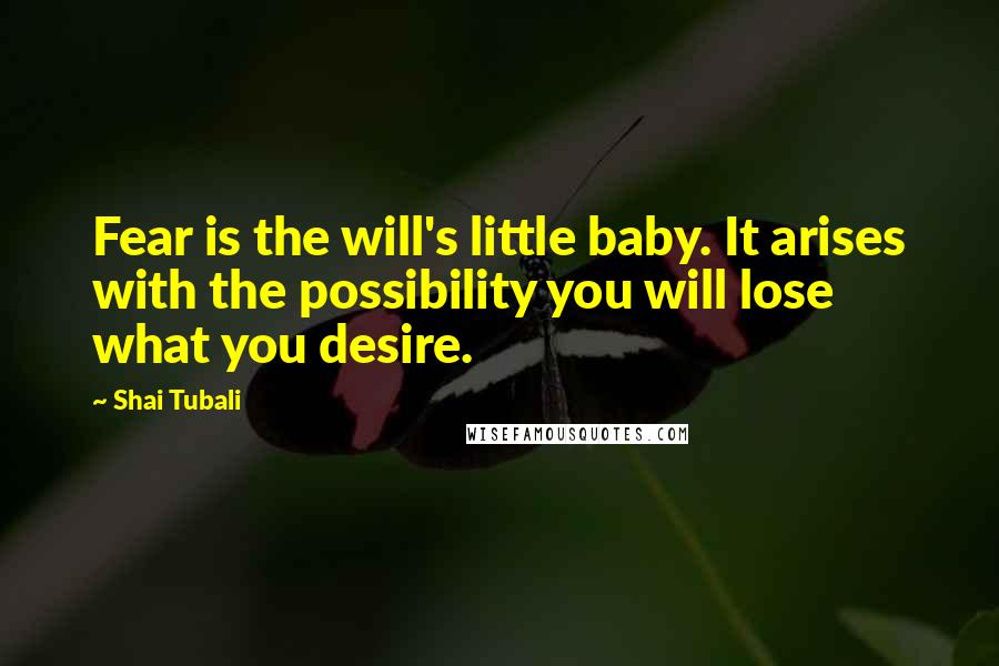 Shai Tubali Quotes: Fear is the will's little baby. It arises with the possibility you will lose what you desire.