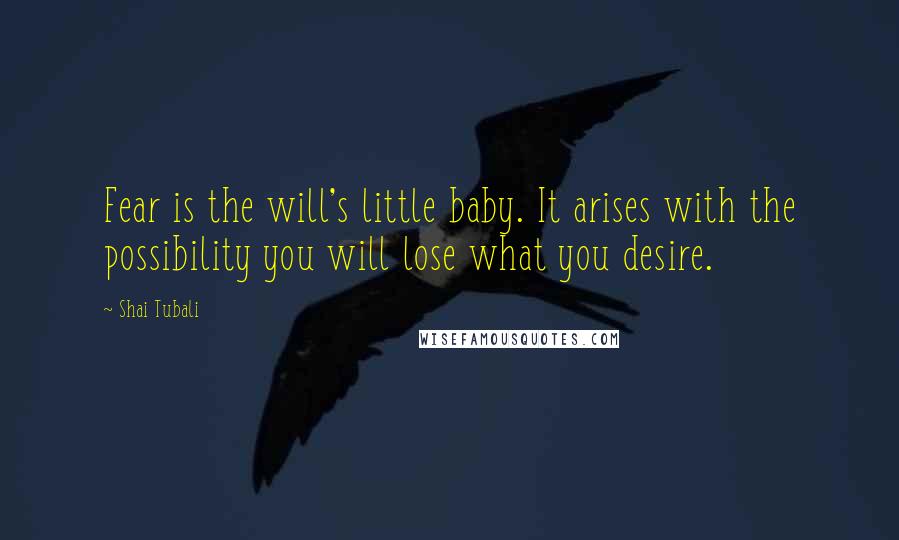 Shai Tubali Quotes: Fear is the will's little baby. It arises with the possibility you will lose what you desire.