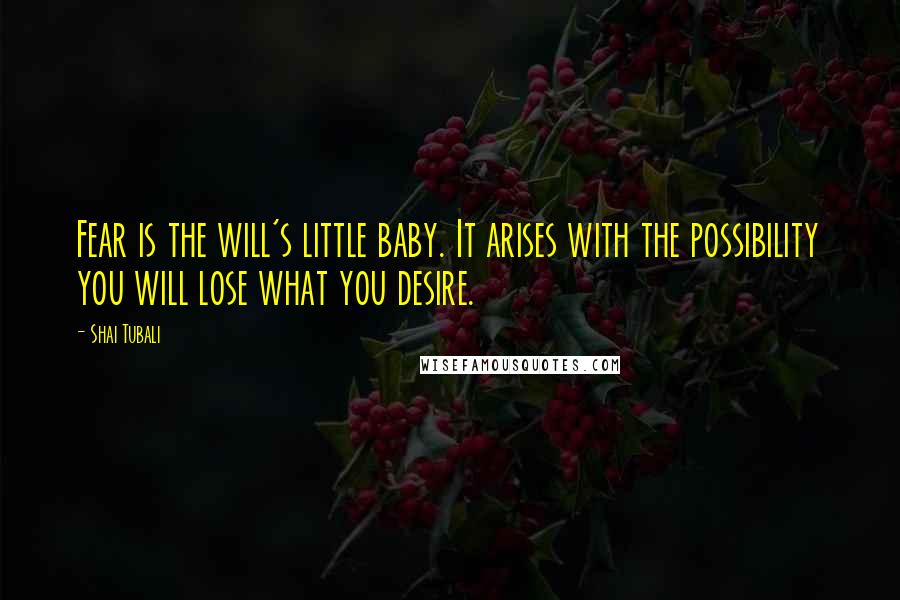 Shai Tubali Quotes: Fear is the will's little baby. It arises with the possibility you will lose what you desire.