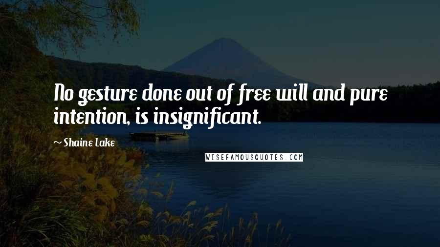 Shaine Lake Quotes: No gesture done out of free will and pure intention, is insignificant.