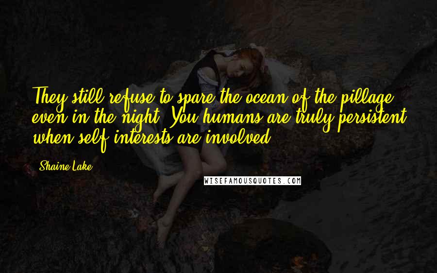 Shaine Lake Quotes: They still refuse to spare the ocean of the pillage even in the night. You humans are truly persistent when self-interests are involved.