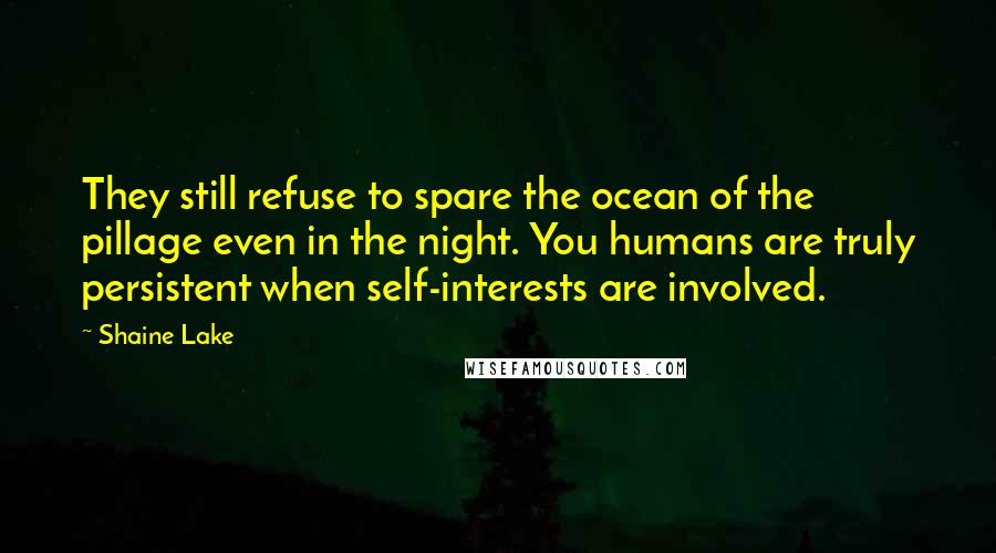 Shaine Lake Quotes: They still refuse to spare the ocean of the pillage even in the night. You humans are truly persistent when self-interests are involved.