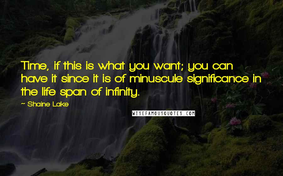 Shaine Lake Quotes: Time, if this is what you want; you can have it since it is of minuscule significance in the life span of infinity.
