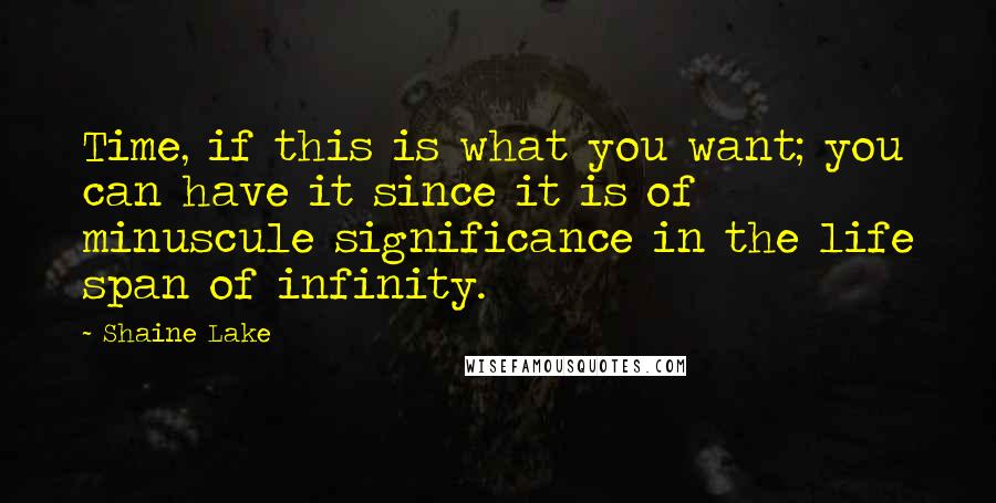 Shaine Lake Quotes: Time, if this is what you want; you can have it since it is of minuscule significance in the life span of infinity.