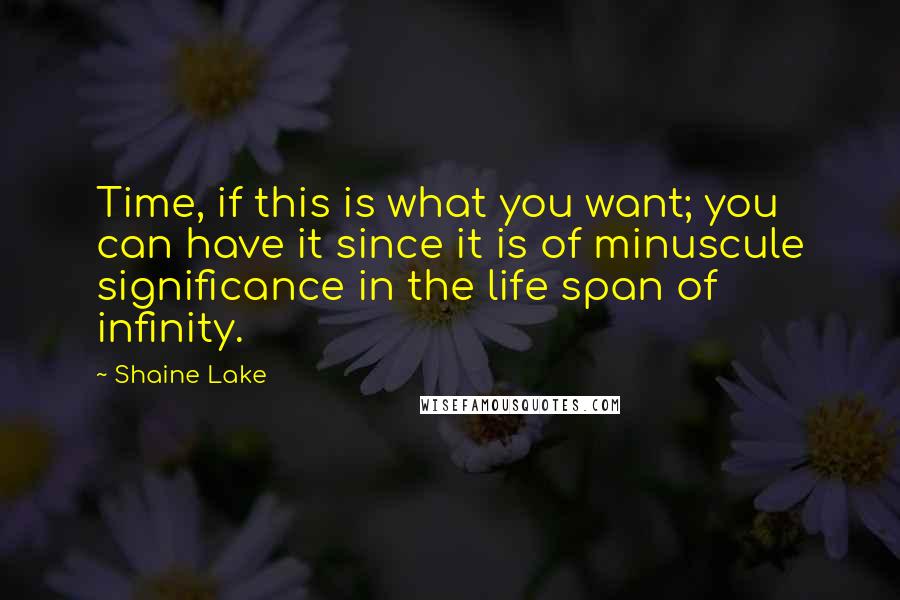 Shaine Lake Quotes: Time, if this is what you want; you can have it since it is of minuscule significance in the life span of infinity.