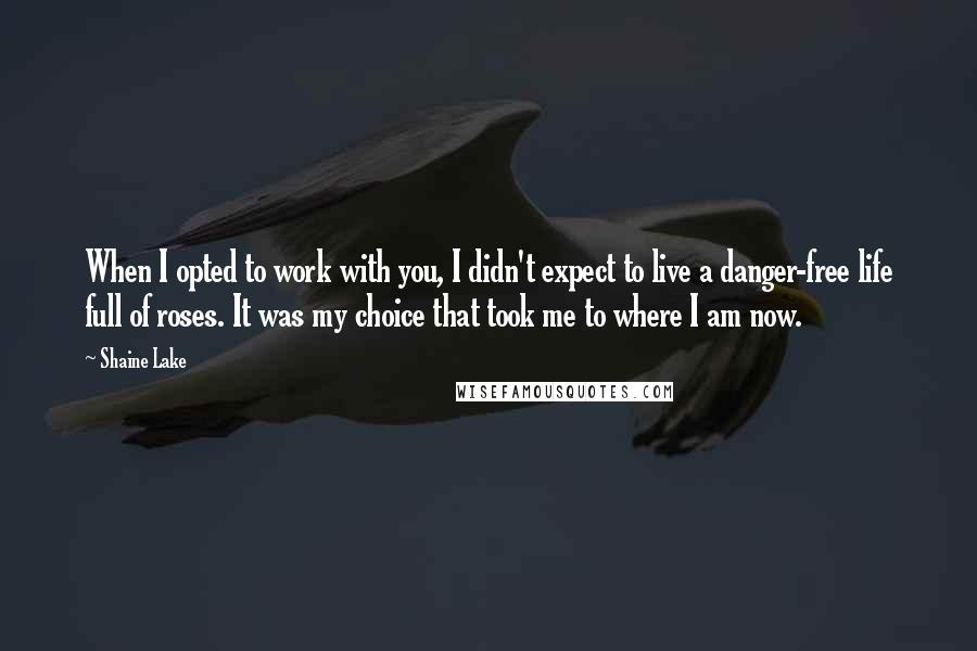 Shaine Lake Quotes: When I opted to work with you, I didn't expect to live a danger-free life full of roses. It was my choice that took me to where I am now.