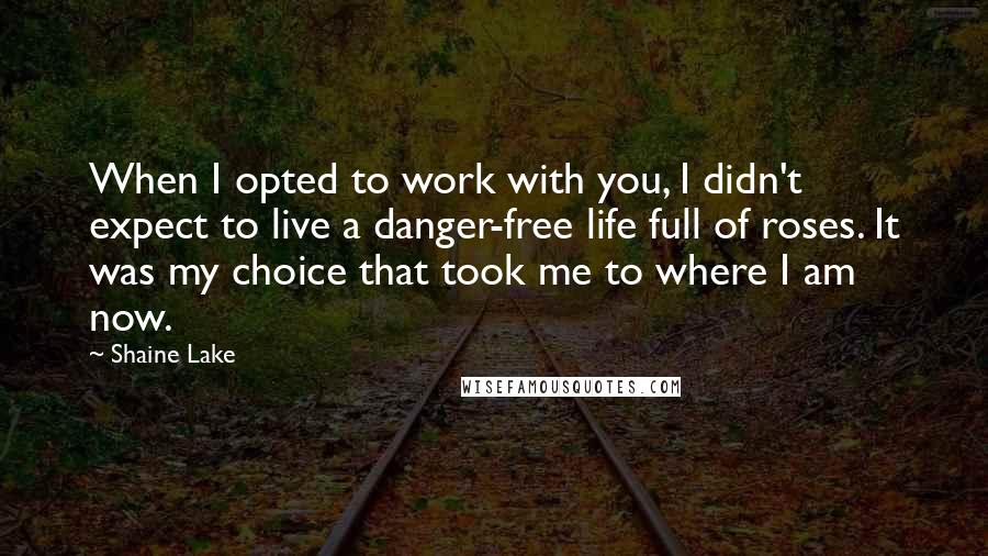 Shaine Lake Quotes: When I opted to work with you, I didn't expect to live a danger-free life full of roses. It was my choice that took me to where I am now.