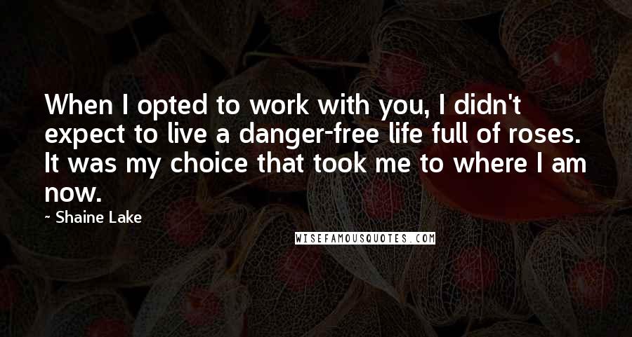 Shaine Lake Quotes: When I opted to work with you, I didn't expect to live a danger-free life full of roses. It was my choice that took me to where I am now.