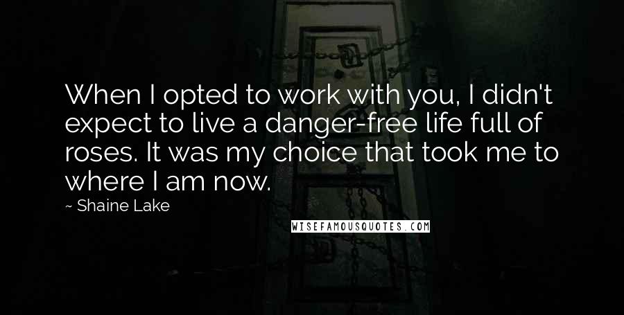 Shaine Lake Quotes: When I opted to work with you, I didn't expect to live a danger-free life full of roses. It was my choice that took me to where I am now.