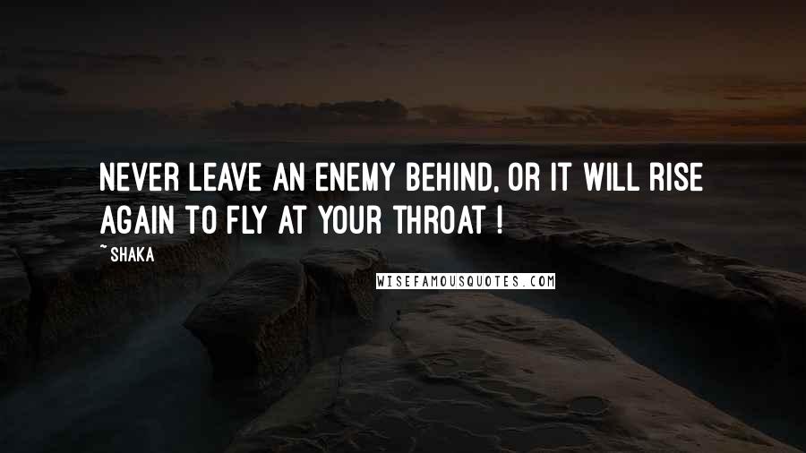 Shaka Quotes: Never leave an enemy behind, or it will rise again to fly at your throat !