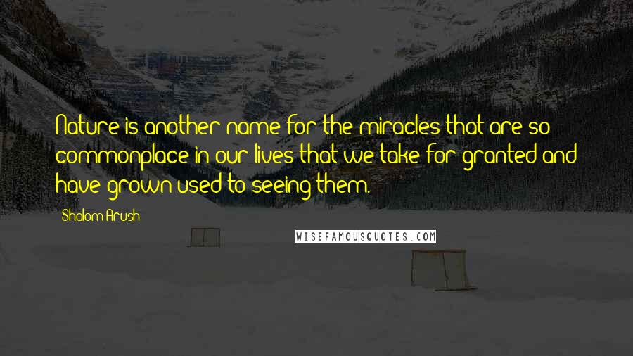 Shalom Arush Quotes: Nature is another name for the miracles that are so commonplace in our lives that we take for granted and have grown used to seeing them.