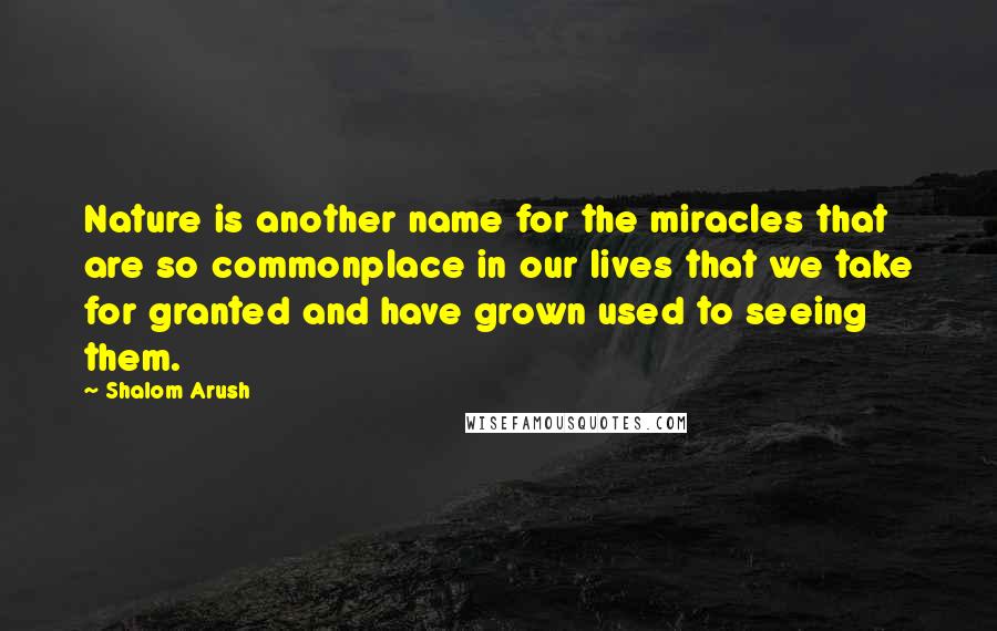 Shalom Arush Quotes: Nature is another name for the miracles that are so commonplace in our lives that we take for granted and have grown used to seeing them.