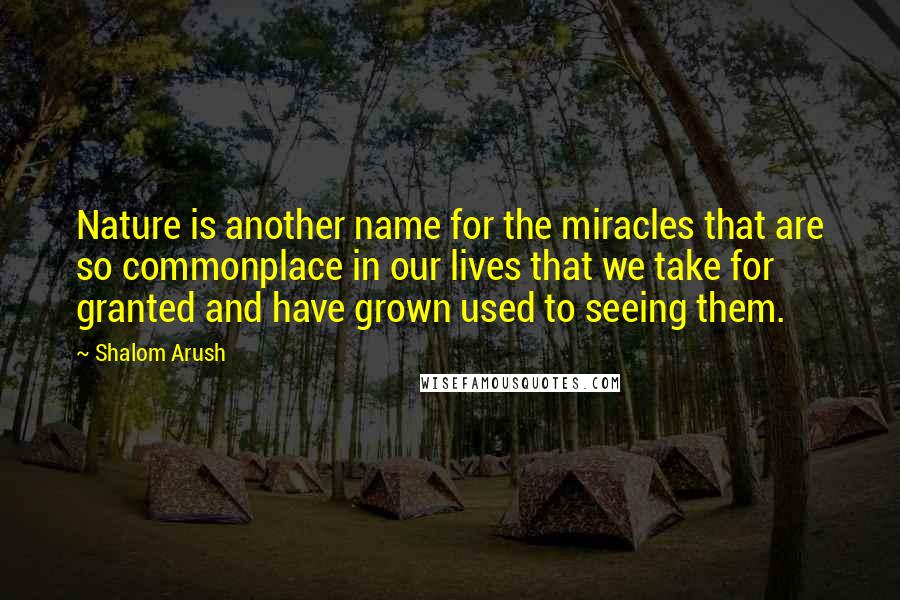 Shalom Arush Quotes: Nature is another name for the miracles that are so commonplace in our lives that we take for granted and have grown used to seeing them.