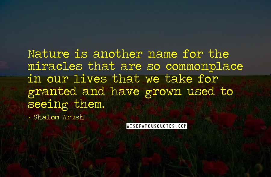 Shalom Arush Quotes: Nature is another name for the miracles that are so commonplace in our lives that we take for granted and have grown used to seeing them.