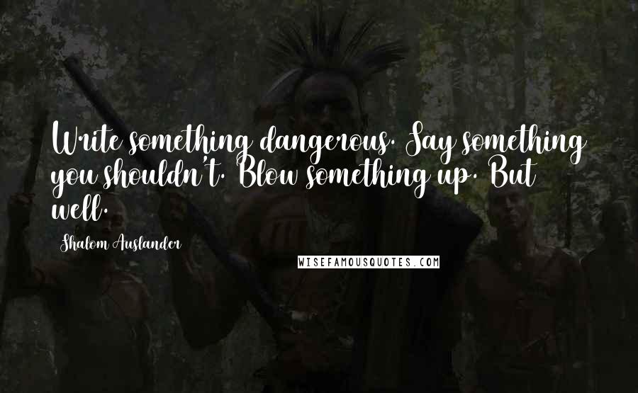 Shalom Auslander Quotes: Write something dangerous. Say something you shouldn't. Blow something up. But well.