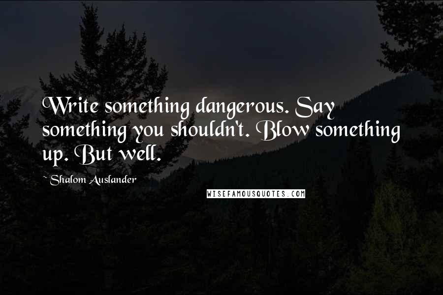 Shalom Auslander Quotes: Write something dangerous. Say something you shouldn't. Blow something up. But well.