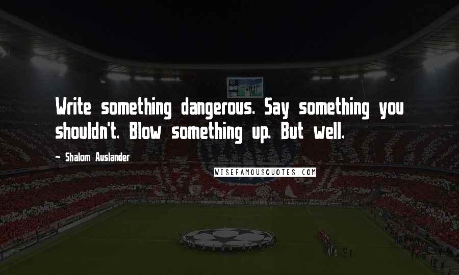 Shalom Auslander Quotes: Write something dangerous. Say something you shouldn't. Blow something up. But well.