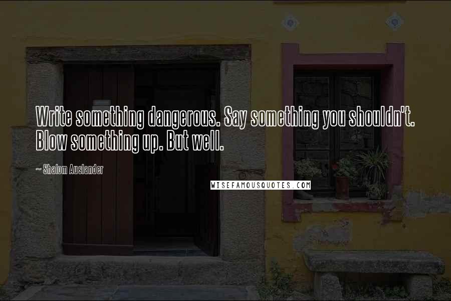 Shalom Auslander Quotes: Write something dangerous. Say something you shouldn't. Blow something up. But well.