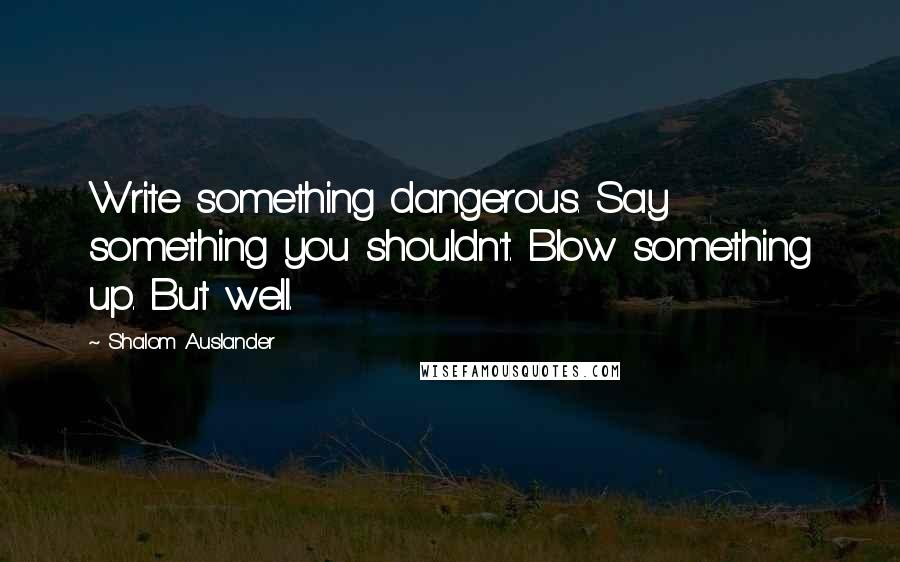 Shalom Auslander Quotes: Write something dangerous. Say something you shouldn't. Blow something up. But well.