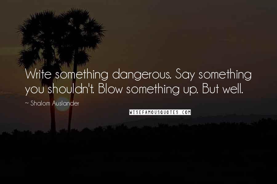 Shalom Auslander Quotes: Write something dangerous. Say something you shouldn't. Blow something up. But well.