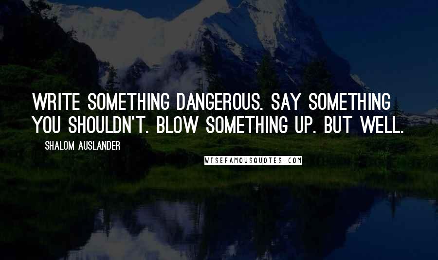 Shalom Auslander Quotes: Write something dangerous. Say something you shouldn't. Blow something up. But well.