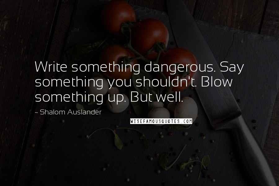 Shalom Auslander Quotes: Write something dangerous. Say something you shouldn't. Blow something up. But well.