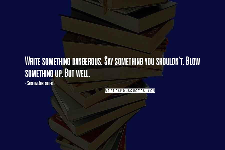 Shalom Auslander Quotes: Write something dangerous. Say something you shouldn't. Blow something up. But well.