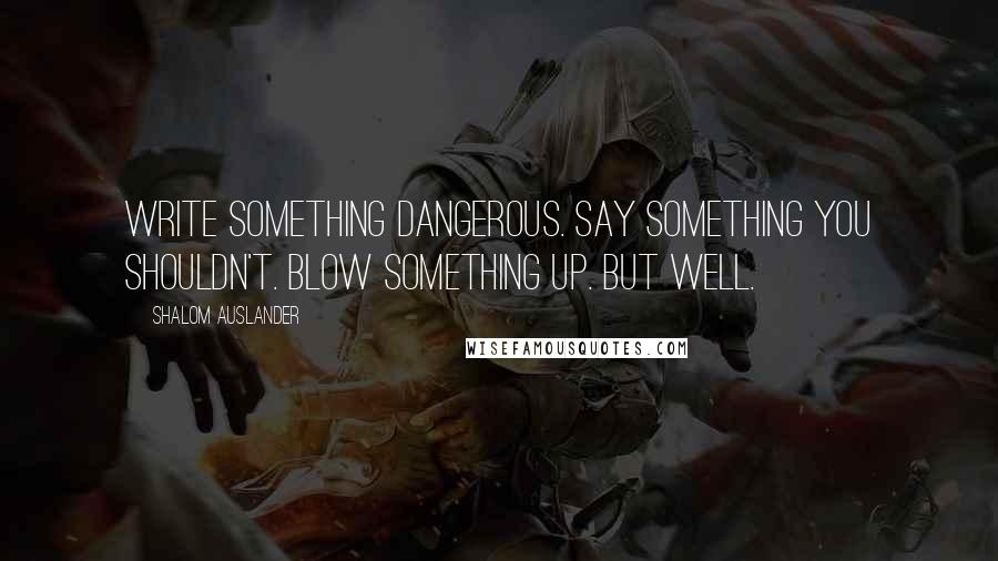 Shalom Auslander Quotes: Write something dangerous. Say something you shouldn't. Blow something up. But well.