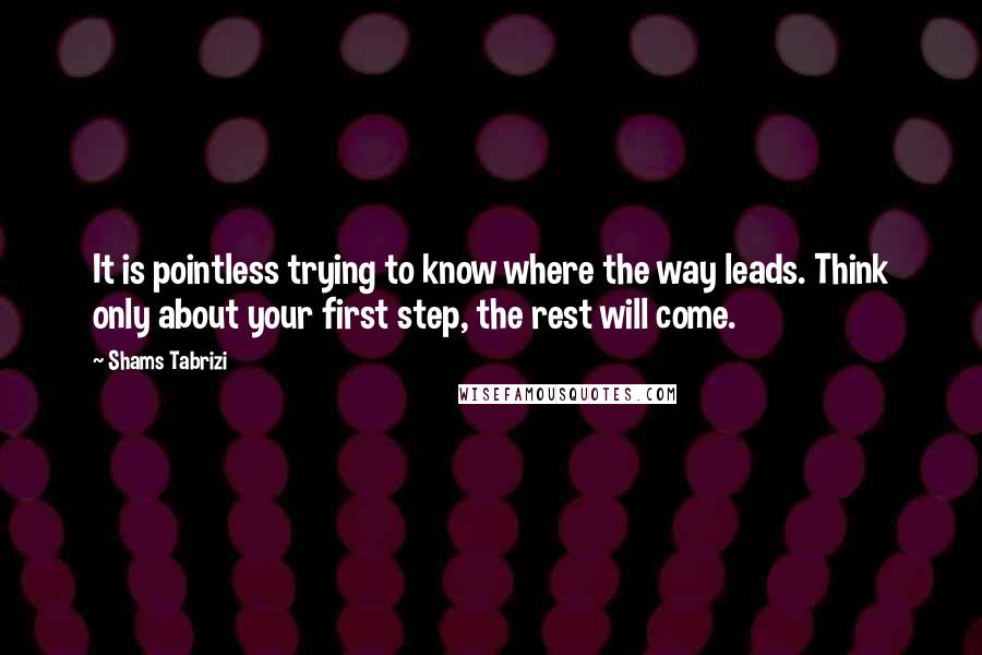 Shams Tabrizi Quotes: It is pointless trying to know where the way leads. Think only about your first step, the rest will come.