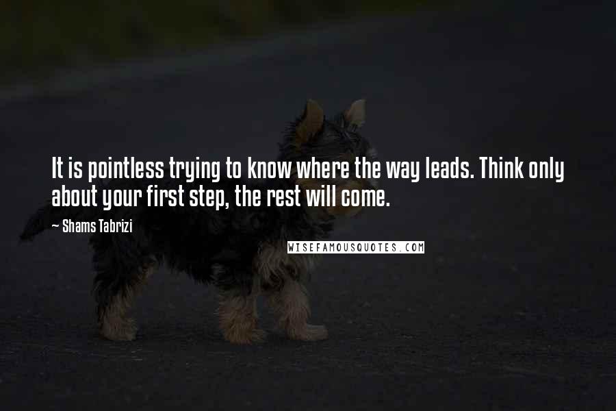 Shams Tabrizi Quotes: It is pointless trying to know where the way leads. Think only about your first step, the rest will come.