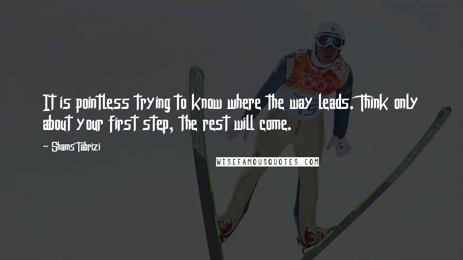 Shams Tabrizi Quotes: It is pointless trying to know where the way leads. Think only about your first step, the rest will come.