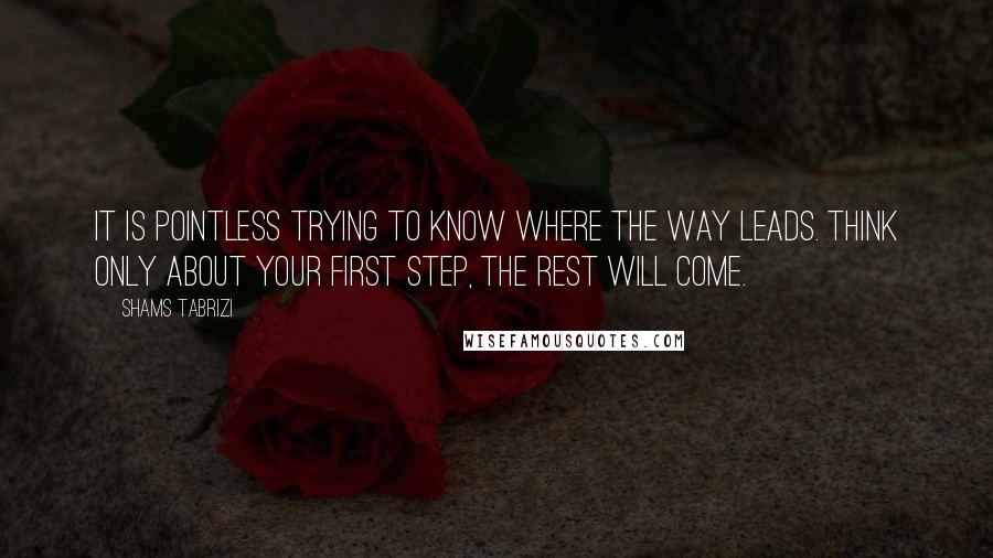 Shams Tabrizi Quotes: It is pointless trying to know where the way leads. Think only about your first step, the rest will come.