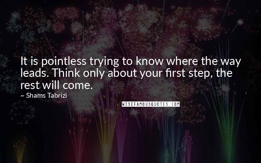 Shams Tabrizi Quotes: It is pointless trying to know where the way leads. Think only about your first step, the rest will come.