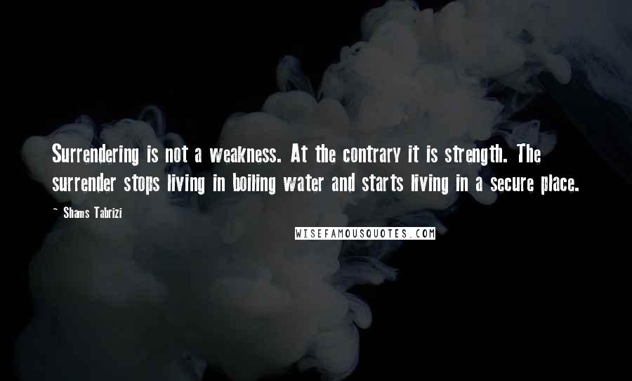 Shams Tabrizi Quotes: Surrendering is not a weakness. At the contrary it is strength. The surrender stops living in boiling water and starts living in a secure place.