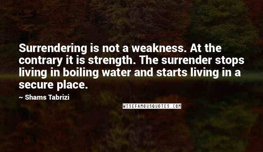 Shams Tabrizi Quotes: Surrendering is not a weakness. At the contrary it is strength. The surrender stops living in boiling water and starts living in a secure place.