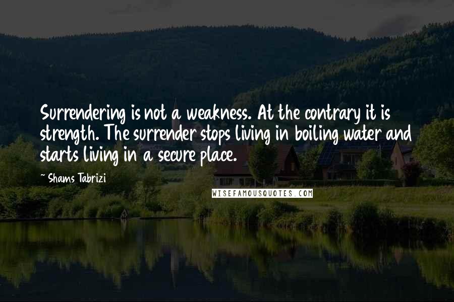 Shams Tabrizi Quotes: Surrendering is not a weakness. At the contrary it is strength. The surrender stops living in boiling water and starts living in a secure place.