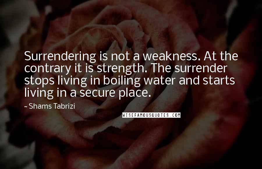 Shams Tabrizi Quotes: Surrendering is not a weakness. At the contrary it is strength. The surrender stops living in boiling water and starts living in a secure place.