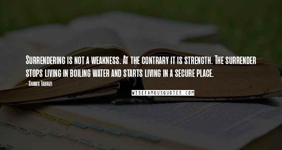 Shams Tabrizi Quotes: Surrendering is not a weakness. At the contrary it is strength. The surrender stops living in boiling water and starts living in a secure place.