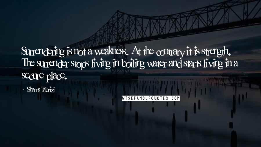 Shams Tabrizi Quotes: Surrendering is not a weakness. At the contrary it is strength. The surrender stops living in boiling water and starts living in a secure place.