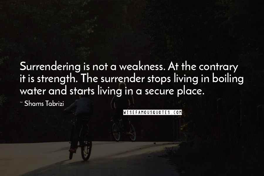 Shams Tabrizi Quotes: Surrendering is not a weakness. At the contrary it is strength. The surrender stops living in boiling water and starts living in a secure place.