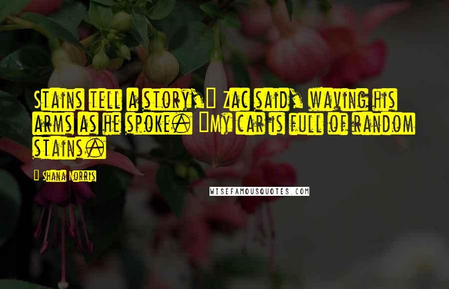Shana Norris Quotes: Stains tell a story," Zac said, waving his arms as he spoke. "My car is full of random stains.