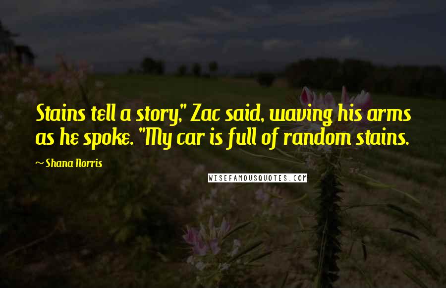 Shana Norris Quotes: Stains tell a story," Zac said, waving his arms as he spoke. "My car is full of random stains.